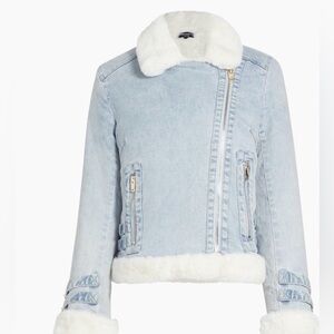 Women's Light Blue Denim Jacket with White Fur Trim
